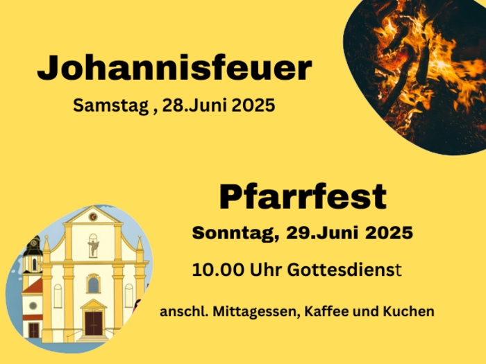 Plakat: Johannisfeuer und Pfarrfest 2025